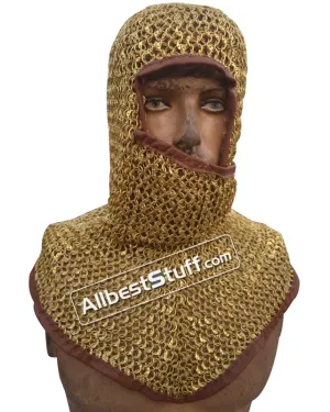 Solid Brass Maille Hood Round Riveted Side ventail Coif